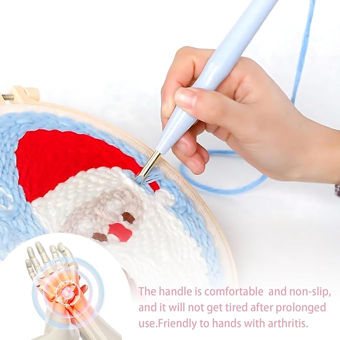 7 Pieces Punch Needle Tool, Portable Adjustable Embroidery Punch Needle for Stitching Applique Embellishment DIY Knitting (Blue, Pink)