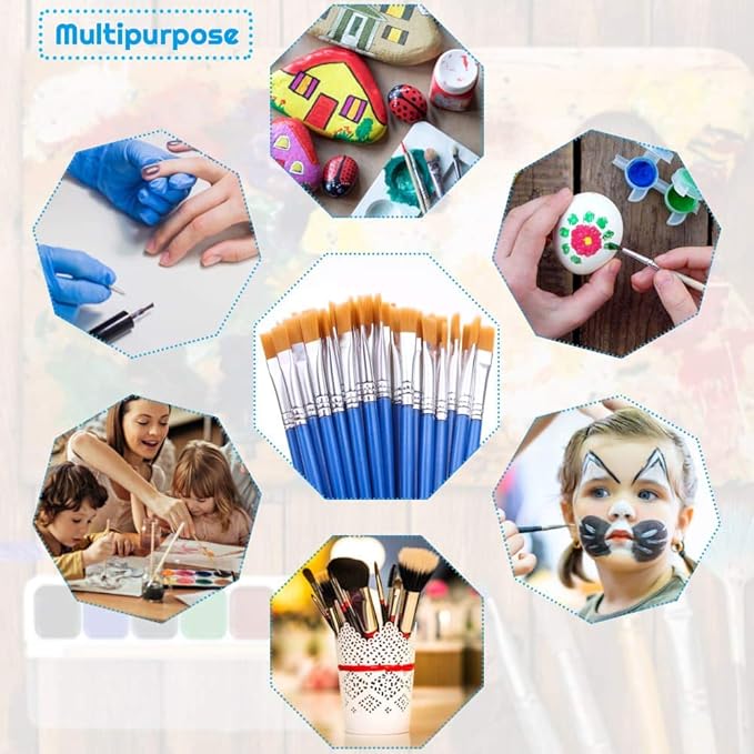 50 Pcs Flat Paint Brushes for Touch Up, Anezus Small Paint Brushes for Classroom Crafts Paint Brushes for Acrylic Painting Watercolor Canvas Face Painting