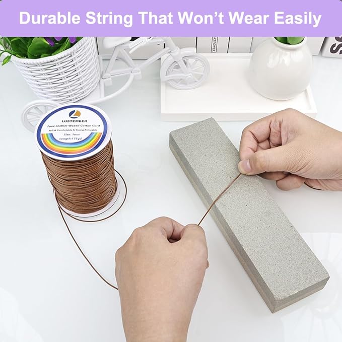 1mm Faux Leather Waxed Cotton Cord, 175 Yards – Durable Necklace String, Soft and Textured Cord for Necklaces, Bracelets, and Jewelry Making