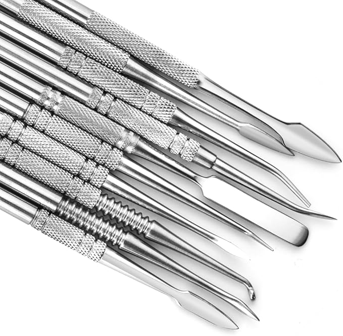 TOVOT 10PCS Stainless Steel Clay Sculpting Tools Metal Sculpting Tools Double-Side Clay Modeling Tools Wax Carving Tools (Silver)