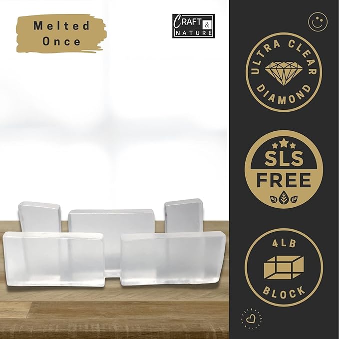 Craft & Nature 4 LB All SLS FREE Moisturizing Glycerin Melt And Pour Soap Base for Making (4 Pound (Pack of 1), Ultra Clear Diamond (Unscented))