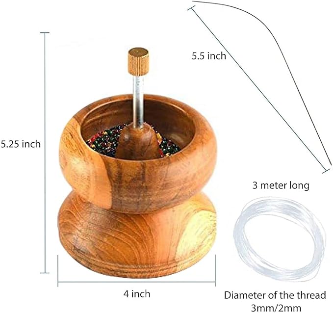 SHOP LC DELIVERING JOY Seed Bead Spinner for Bracelet Making Kit - Clay Beads Spinner with Big Eye Beading Needle and 3 Meter Long Thread Wooden Crafting Birthday Gifts for Womens - Teak Wood