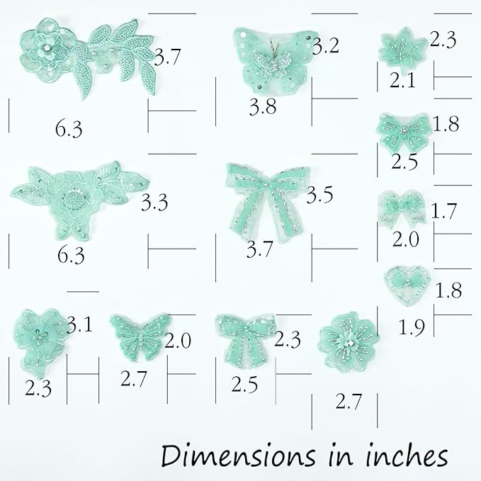 12 Pieces 3D Flower Lace Embroidery Butterflies Appliques Pearl Patches for Repairing and Decorating, Sewing Craft Clothing Jeans Jackets Bags (Green)