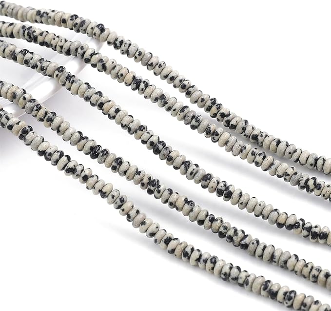 Natural Dalmatian Stone Spacer Beads Caps Rondelle Disk Loose Beads for Beading Jewelry Making 4mmx2mm 38cm