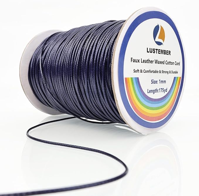 1mm Faux Leather Waxed Cotton Cord, 175 Yards – Durable Necklace String, Soft and Textured Cord for Necklaces, Bracelets, and Jewelry Making