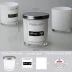 Creahaus 10oz, 16 Pack Thick Candle Jars with Metal Lids for Making Candles, Bulk Inner White Empty Glass Candle Containers & Sticky Labels, Warming Labels Kit, Heat Resistant Candle Vessels