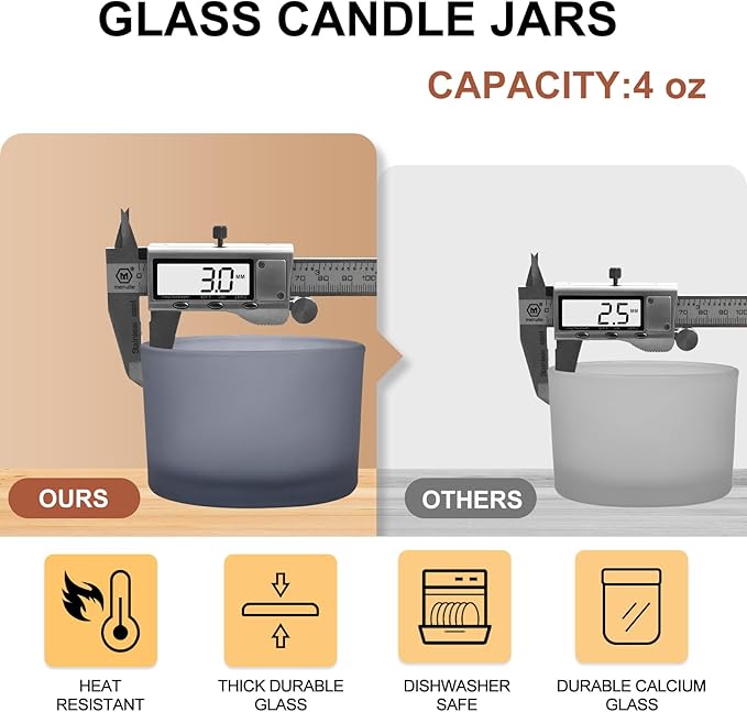 SHOWIN Thick Candle Jars for Making Candles 16 Pcs, 4 OZ Empty Jars with Wood Lids for Candle Making, Sample Container - Dishwasher Safe, Frosted Gray