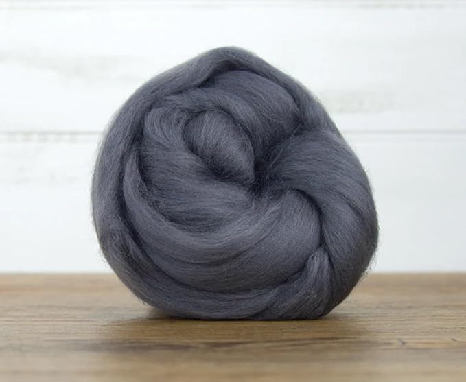 Revolution Fibers Merino Wool Combed Top | 1 lb Premium Wool Roving | 22 Micron, Best Merino Wool for Spinning, Tapestry, Needle Felting, Big Yarn Roving and Wall Hangings (Granite)