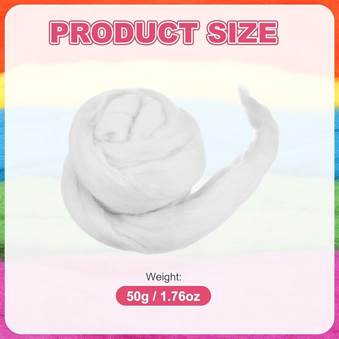 MECCANIXITY Wool Roving Yarn Soft Felting Wool 50g/1.76oz Pure Chunky Roving Yarn for Needle Felting Knitting Blanket Spinning Weaving Art DIY Craft White