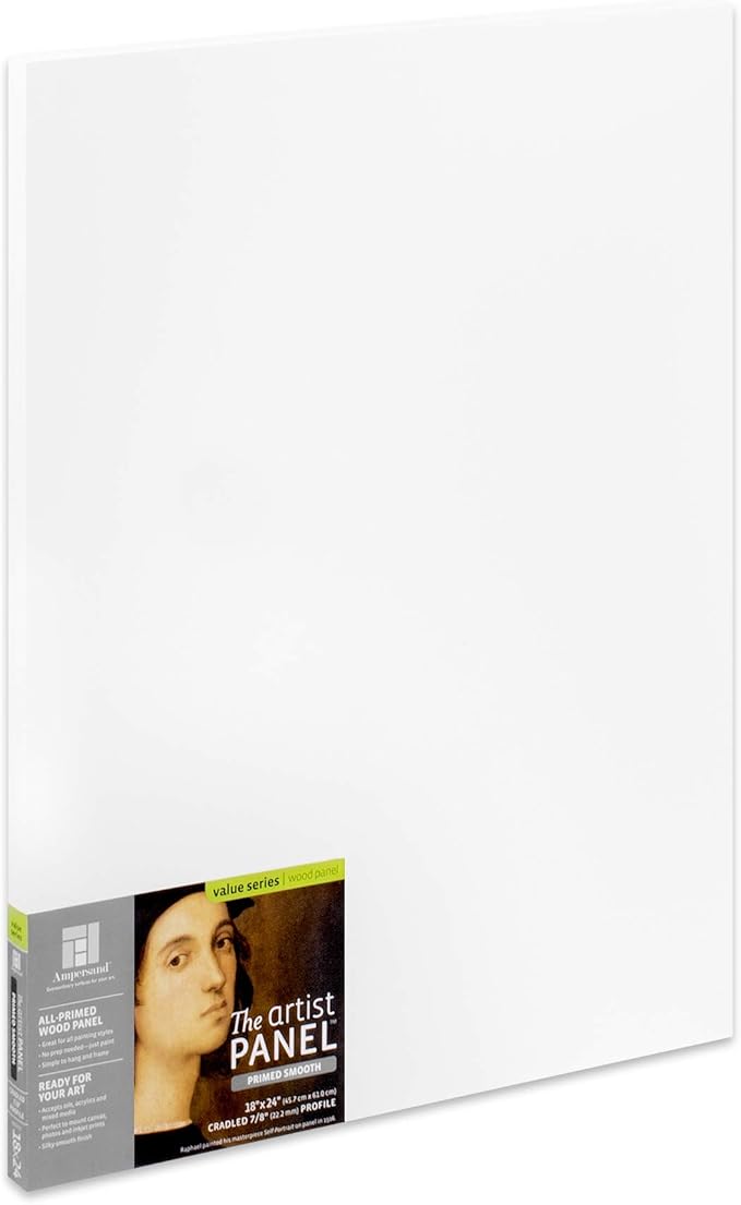 Ampersand Art Supply Wood Gesso Artist Painting Panel: Primed Smooth, 18" x 24", 7/8" Cradled Profile