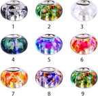 100 Pieces 14mm European Large Hole Spacer Beads Mix Color with Silver Brass Cores Assortments Charm Lampwork Beads Supplies for Necklace Bracelets Jewelry Making (Transparent Spray)