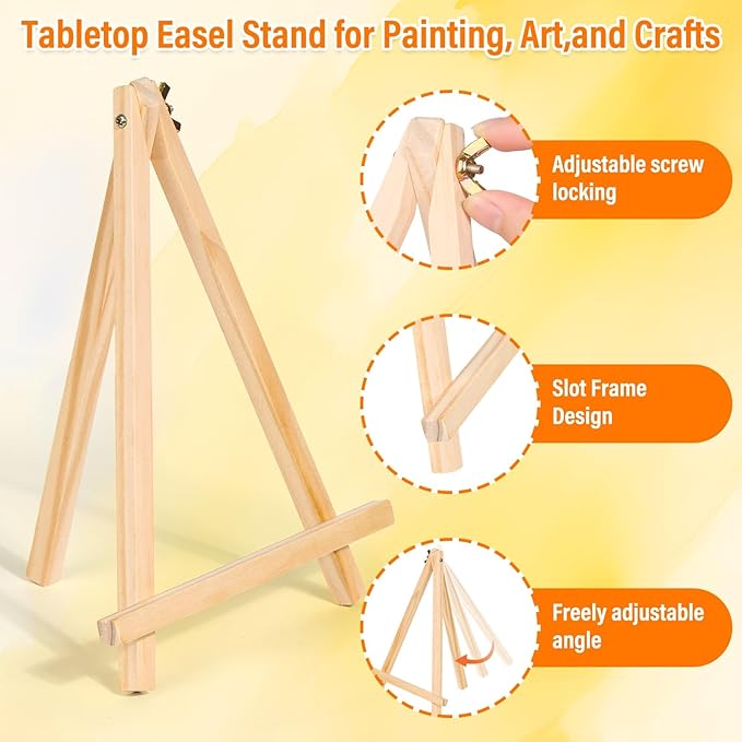 Canvas Boards with Easel for Painting 6 Pack 8 x 10 Inch Painting Canvas Panels with Pine Easels, Blank Canvas Beginner Kit for Acrylic Oil Watercolor Crafts Sip and Paint Art Party
