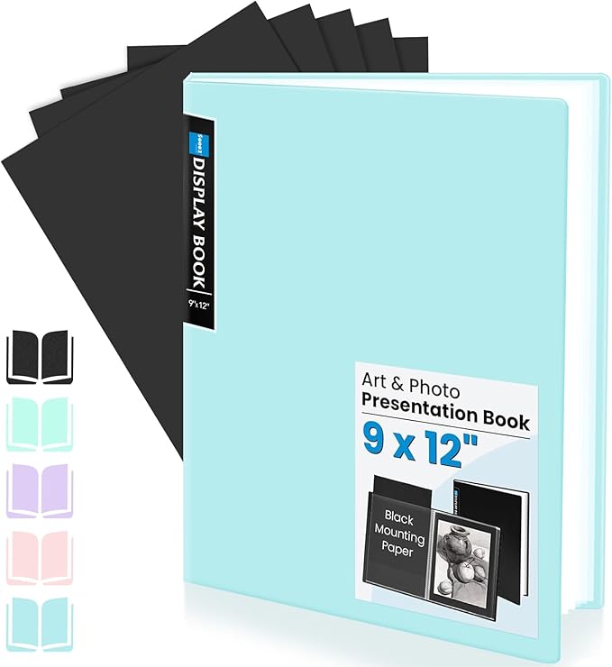 Sooez Art Portfolio 9x12, 30 Pockets with 30 Black Paper, Binder with Plastic Sleeves, Display 60 Pages, Presentation Book for Artwork, Folders Binder for Office School