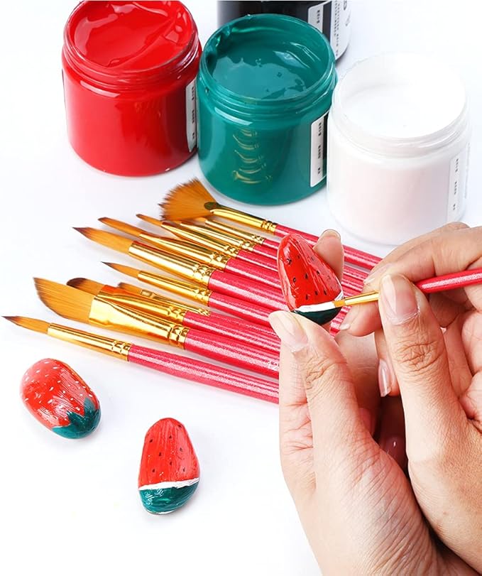 Transon Artist Paint Brush Set of 12 for Acrylic Watercolor Gouache Oil Craft Painting Red