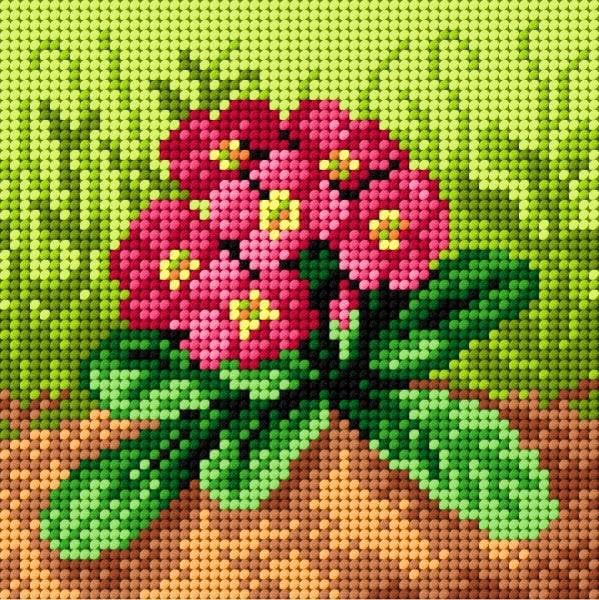 Wizardi Needlepoint Canvas for halfstitch Without Yarn Spring Primroses 2104D Orchidea