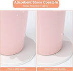 24 Pack Ceramic Tiles for Crafts with 2 Holders, White Unglazed Blank Ceramic Costers with Self-Adhesive Cork Backing Pads for Acrylic Pouring, Painting, Make Your Own DIY Coasters (Round)