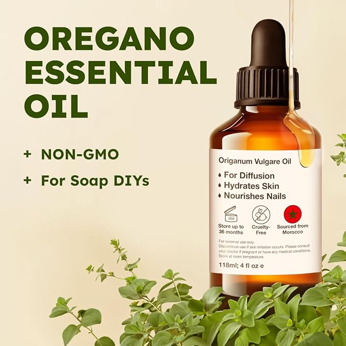 KUKKA Oregano Essential Oils - 4 Fl Oz - for Hair, Skin, Diffuser, Aromatherapy & DIY Soap Making Scent