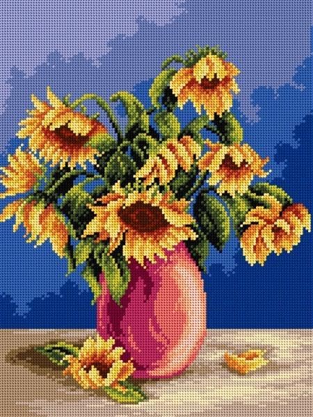 Wizardi Needlepoint Canvas for halfstitch Without Yarn Bouquet of Sunflowers 2346J Orchidea