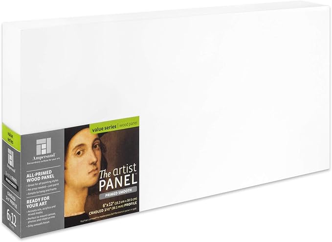 Ampersand Art Supply Wood Gesso Artist Painting Panel: Primed Smooth, 6" x 12", 1-1/2" Cradled Profile