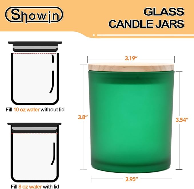 10 OZ Thick Candle Jars for Making Candles 15 Pcs, Empty Jars with Wood Lids for Candle Making, Sample Container, Frosted Green