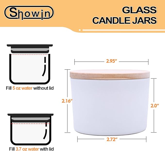 SHOWIN Thick Candle Jars for Making Candles 16 Pcs, 4 OZ Empty Jars with Wood Lids for Candle Making, Sample Container - Dishwasher Safe,Matte White