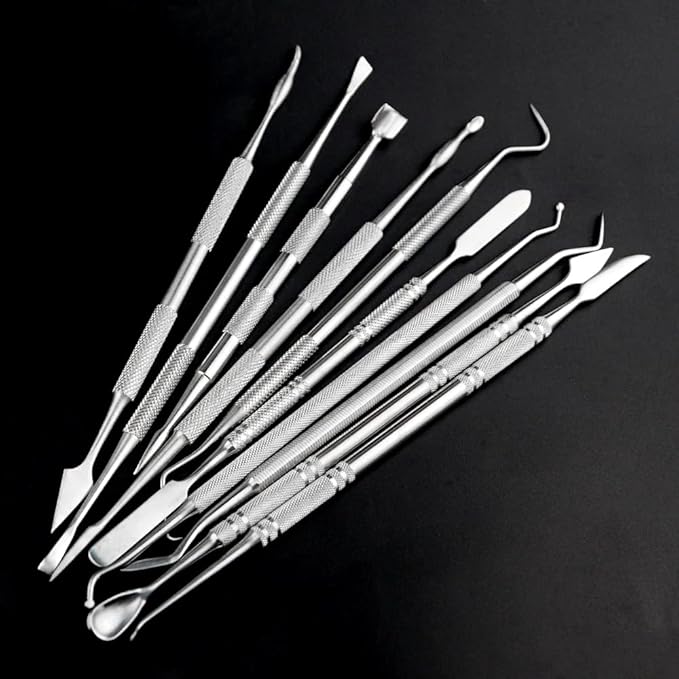TOVOT 10PCS Stainless Steel Clay Sculpting Tools Metal Sculpting Tools Double-Side Clay Modeling Tools Wax Carving Tools (Silver-2)