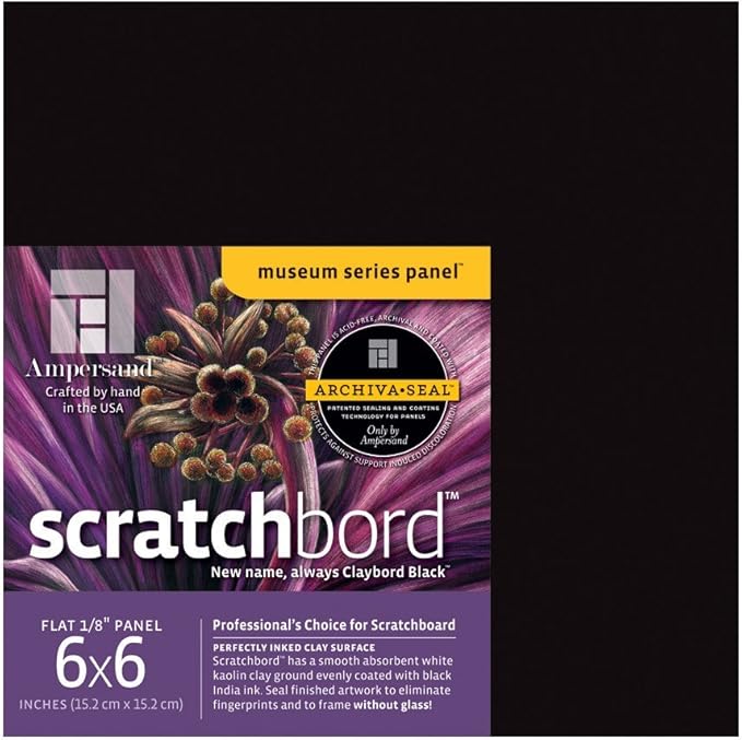 Ampersand Art Supply Scratch Art Panel: Museum Series Scratchbord, 1/8 Inch Flat Profile, 6" x 6" - Pack of 3