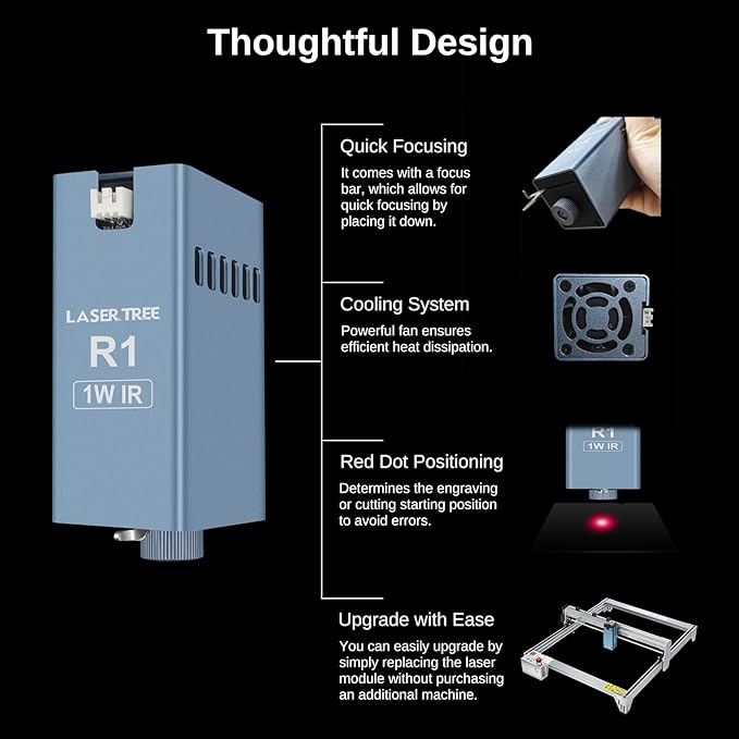 LASER TREE 1064nm Infrared Laser Module, 1W (1000mW) Output Power Laser Engraving Module for Engraving on Metal, Acrylic, Plastic - Ideal for Jewelry, Gift Making, Class4