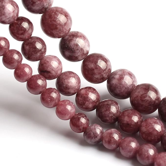 35pcs 10mm Natural Stone Beads Lepidolite Beads Crystal Gemstone for Jewelry Making, DIY Bracelet Necklace