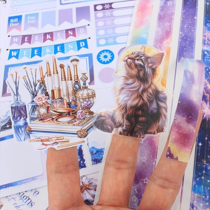 Dwpetzo Astrologer Journaling Sticker Book for Adults, 20 Sheets A5 Precut Transparent PET Washi Paper Materials Stickers for Scrapbooking, Junk Journal Supplies, Planners, Bujo, Collage