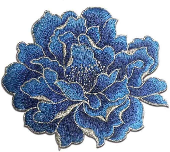 Sew on Peony Floral Patches, Embroidered Flower Appliques for DIY Clothing, Jackets, Jeans, Backpacks, Hats, Arts Craft Sew Making (Dark Blue Peony)