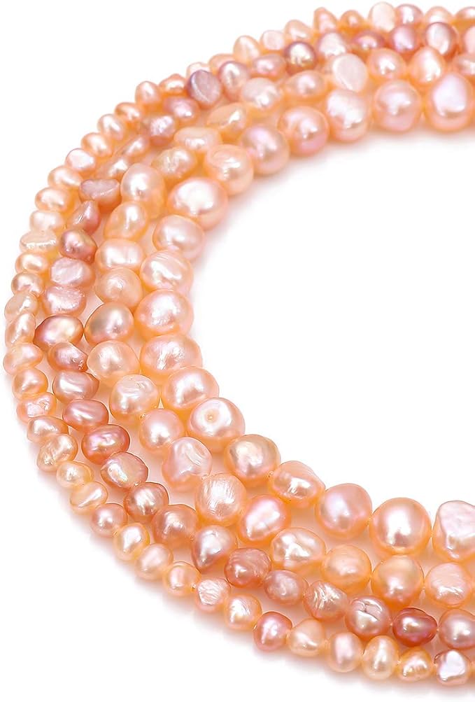 Natural Pearl Beads Side Hole 7-8mm Pink Freshwater Cultured Loose Gemstone Beads for DIY Jewelry Making 13.8''/Strand