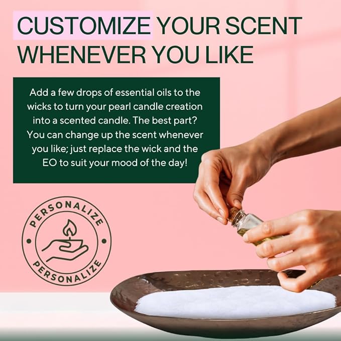 LILY LADUE 2lb/32OZ Pearled Candles Sand and Wicks with Copper Bowl - White Unscented Plant-Based Pearl Sand Wax with 48 Wicks, Gift-Ready DIY Candle Making Kit with Reusable Powder Wax Beads