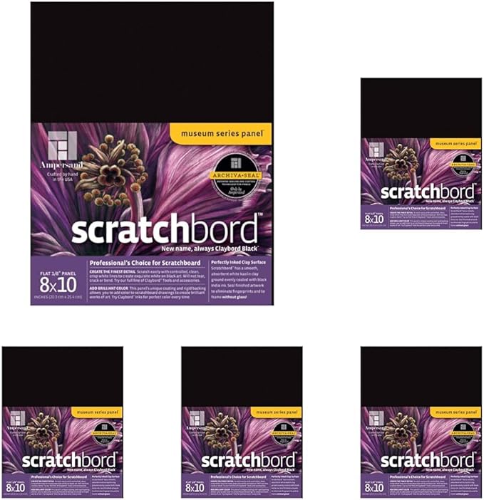 Ampersand Art Supply Scratch Art Panel: Museum Series Scratchbord, 1/8 Inch Flat Profile, 8" x 10" (Pack of 5)