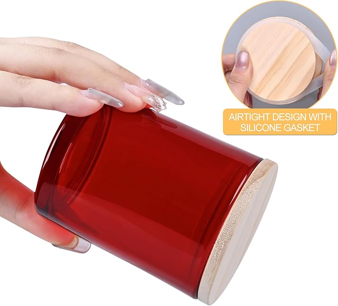 Thick Candle Jars for Making Candles 16 Pcs, 7 OZ Empty Jars with Wood Lids for Candle Making, Sample Container, Red