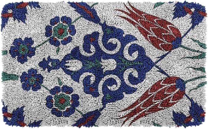 Latch Hook Kits for Kids DIY Rug Crochet Yarn Kits for Adults Tapestry Kits Home Decor Kits with Flower Printed Canvas Carpet Needlework Doormat Creative Gift Home Decoration 20 X 15 Inch (Flower)