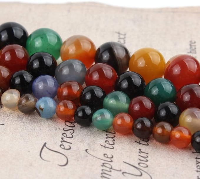 10mm Natural Multicolor Agate Beads for Jewelry Making Round Loose Gemstone Stones 1 Strand 15 Inch (36-38 pcs)