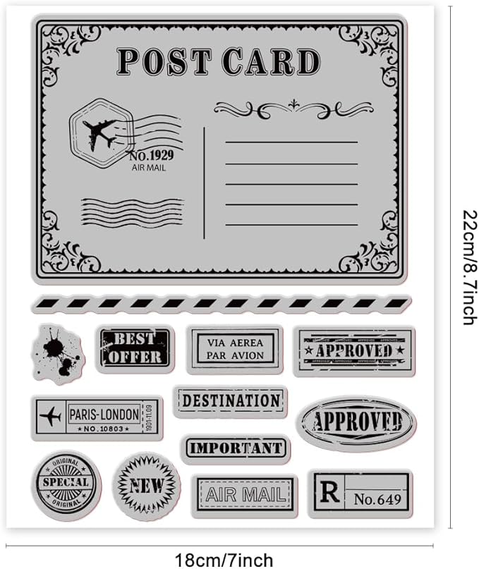 GLOBLELAND Vintage Postcard Cling Rubber Stamp Postage Postmark 7.1x8.7inch Cling Stamps Embossing Stamp Seal for DIY Scrapbooking and Card Making Paper Craft Decor