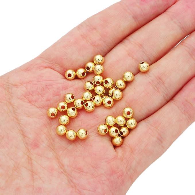 14K Gold Plated Round Spacer Beads 5mm 60pcs for Jewelry Making Findings Non Tarnish