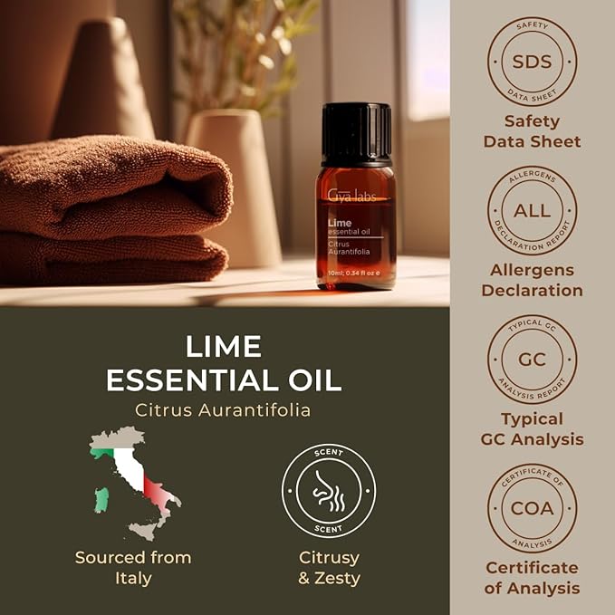 Gya Labs Lime Essential Oil - 0.34 Fl Oz - for Hair, Skin, Diffuser, Aromatherapy & DIY Candle Making Scent
