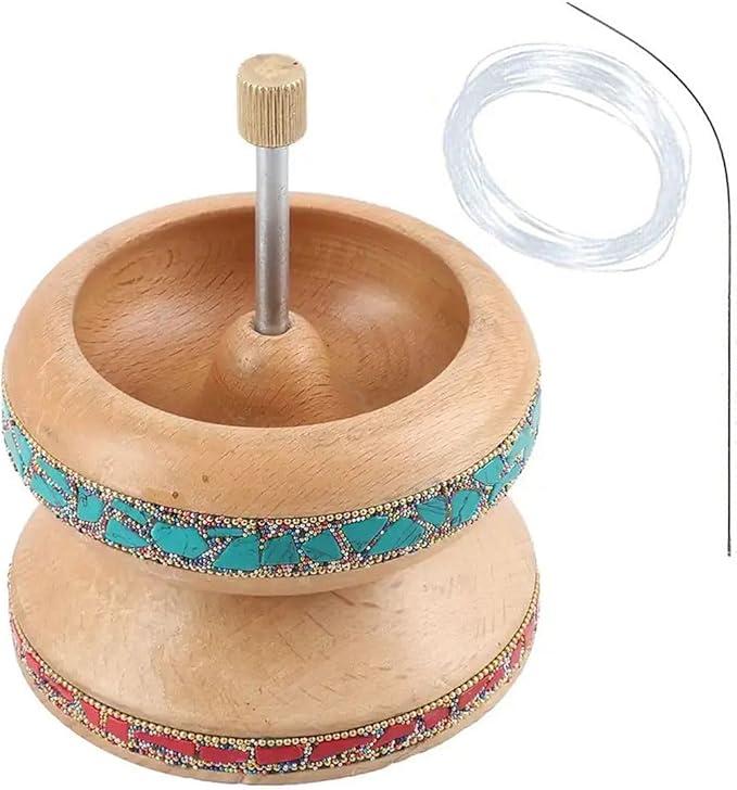SHOP LC DELIVERING JOY Bead Spinner for Jewelry Making - Necklace Bracelet Maker with Big Eye Beading Needle and 3 mtr Wire Pinewood Wooden Birthday Gifts for Women- Turquoise & Red
