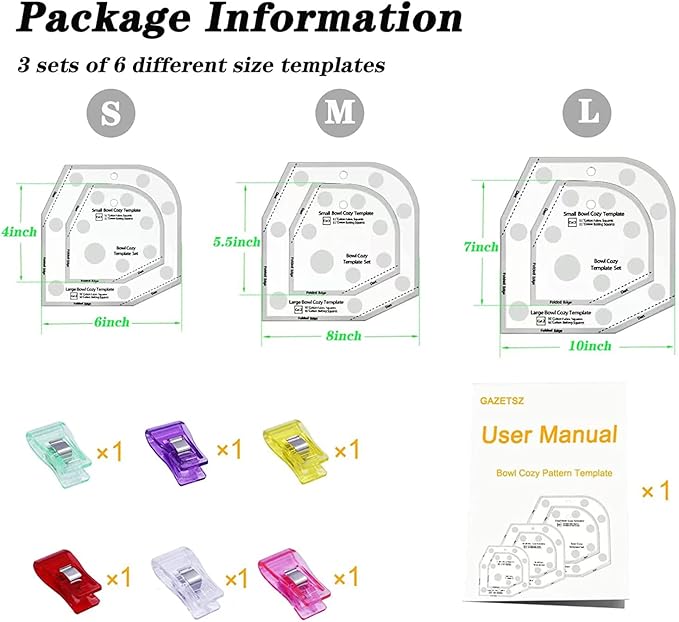 Bowl Cozy Template 3 Sizes, Sewing Patterns Quilting Templates, Quilting Rulers and Templates, Bowl Cozy Pattern for DIY Art Crafttemplate