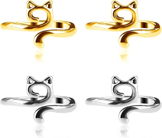 YUXIANLB 4pcs Knitting Crochet Loop Ring for Fingers Metal Open Yarn Guide Crochet Rings Adjustable Braided Faster Knitting Thimbles Holders Accessories for Crochet Mother Grandma Gifts (Gold Silver)