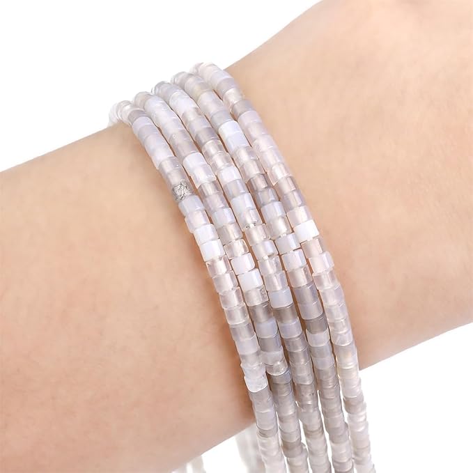 Natural Gray Agate Spacer Beads Caps Flat Round Loose Beads for Beading Jewelry Making 3mmx2mm 38cm