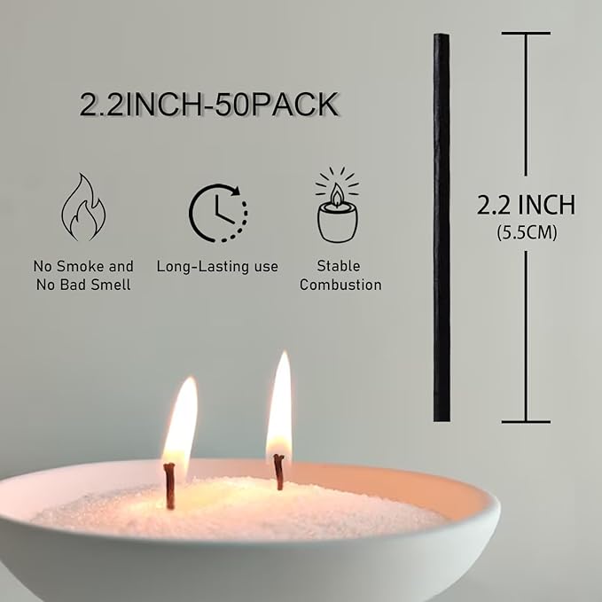 Pearled Candle Cotton Wicks 50-Pack for Sand Candles Making - 2Inch Metal-Free and Lead-Free Refill Sand Wax Wick for Candle Making DIY (Black)