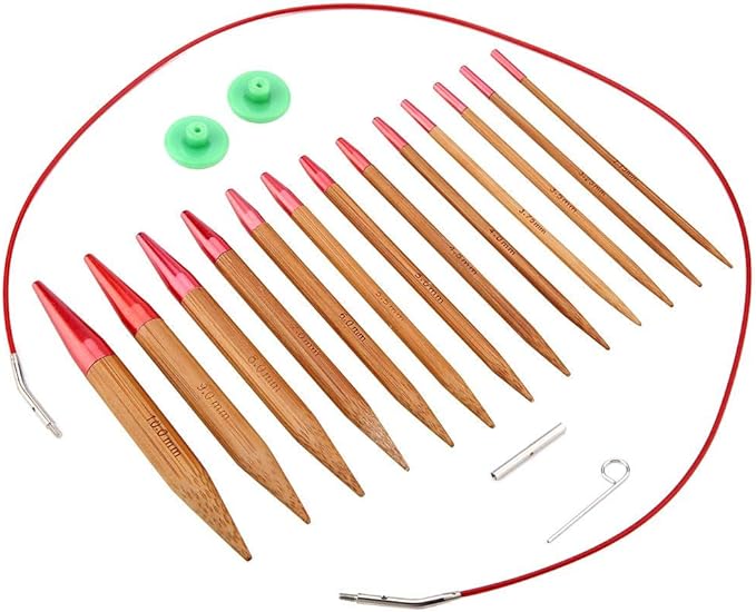 Eatbuy Circular Knitting Needles Set,13 Sizes Interchangeable Carbonized Bamboo Needles Set Crochet Needle with Storage Bag for DIY Handmade Knitting Projects