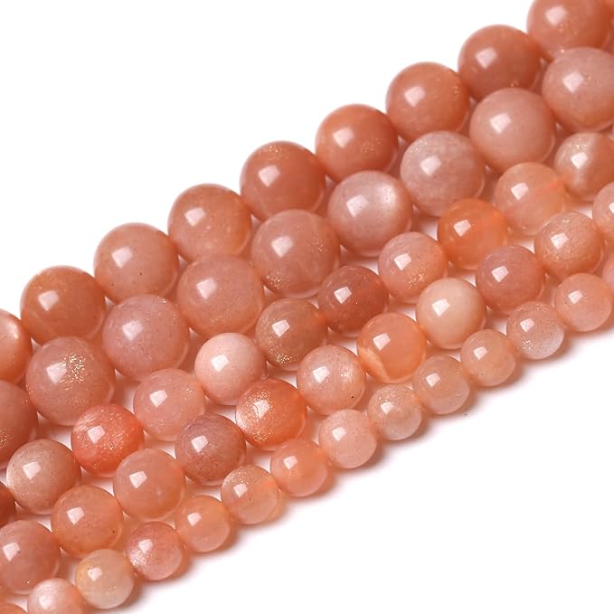 36pcs 10mm 7A Natural Orange Sunstone Round Loose Spacer Beads for Jewelry Making DIY Bracelets Necklaces Healing Energy Stone Beads (10mm, 7a Suntone)