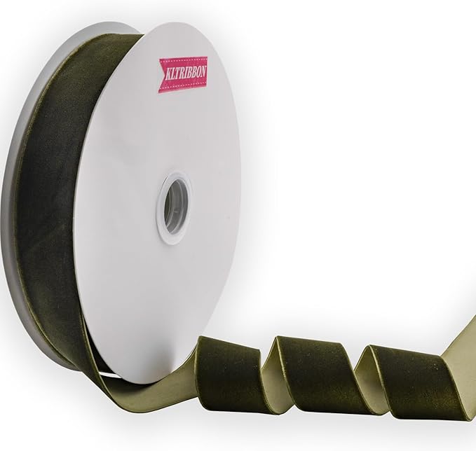 Nylon Velvet Ribbon Single Faced,1 1/2 Inch X 25Yards Spool (Moss Green)
