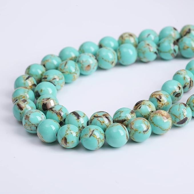 6mm 63pcs Turquoise Beads with Mother of Pearl Blue Howlite Shell Turquoises Stone Round Beads for Jewelry Making Bracelet