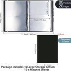 10 Pcs 0.3mm Magnet Sheets and 80 pockets/20 pages Storage Album for Stamp and Cutting Dies Storage Book Organizer Folder for Storage Die Cutting, DIY Scrapbooking Card Making Supplies (Black)